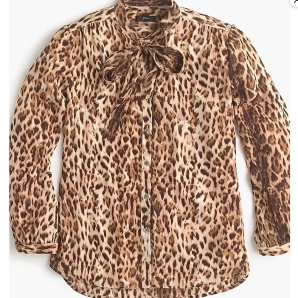 J.Crew Tie Neck Button Down Leopard Print Long Sleeve S